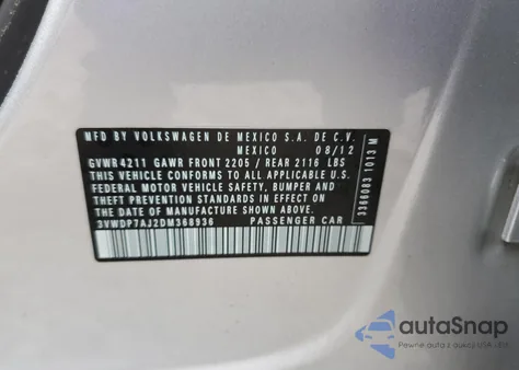 2013 Volkswagen Jetta Se from USA, damaged, VIN 3VWDP7AJ2DM368936